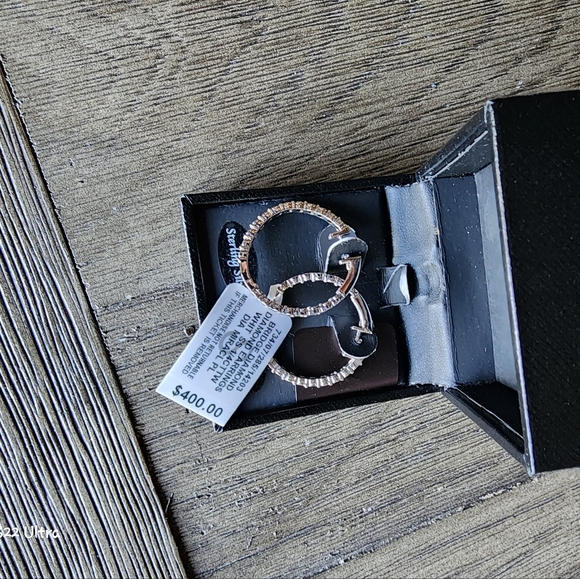 SOLD. DIAMOND HOOP EARRINGS - Picture 2 of 8